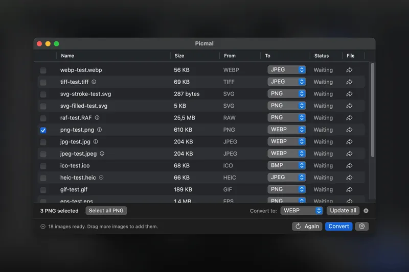 Hero image for the article Picmal v1.0.8 - Batch formats and conversion notifications