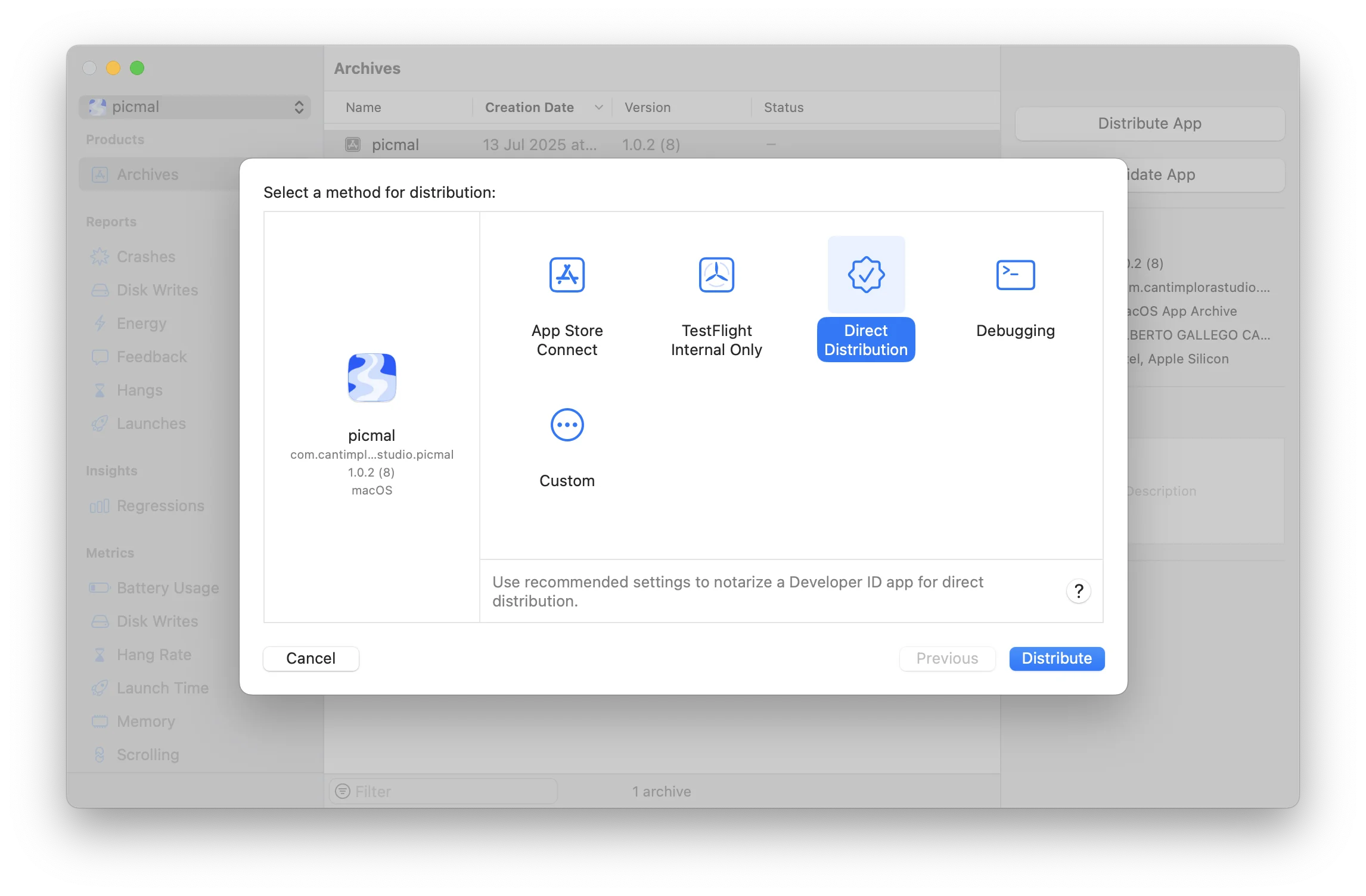 Xcode direct distribution option for exporting macOS app outside App Store