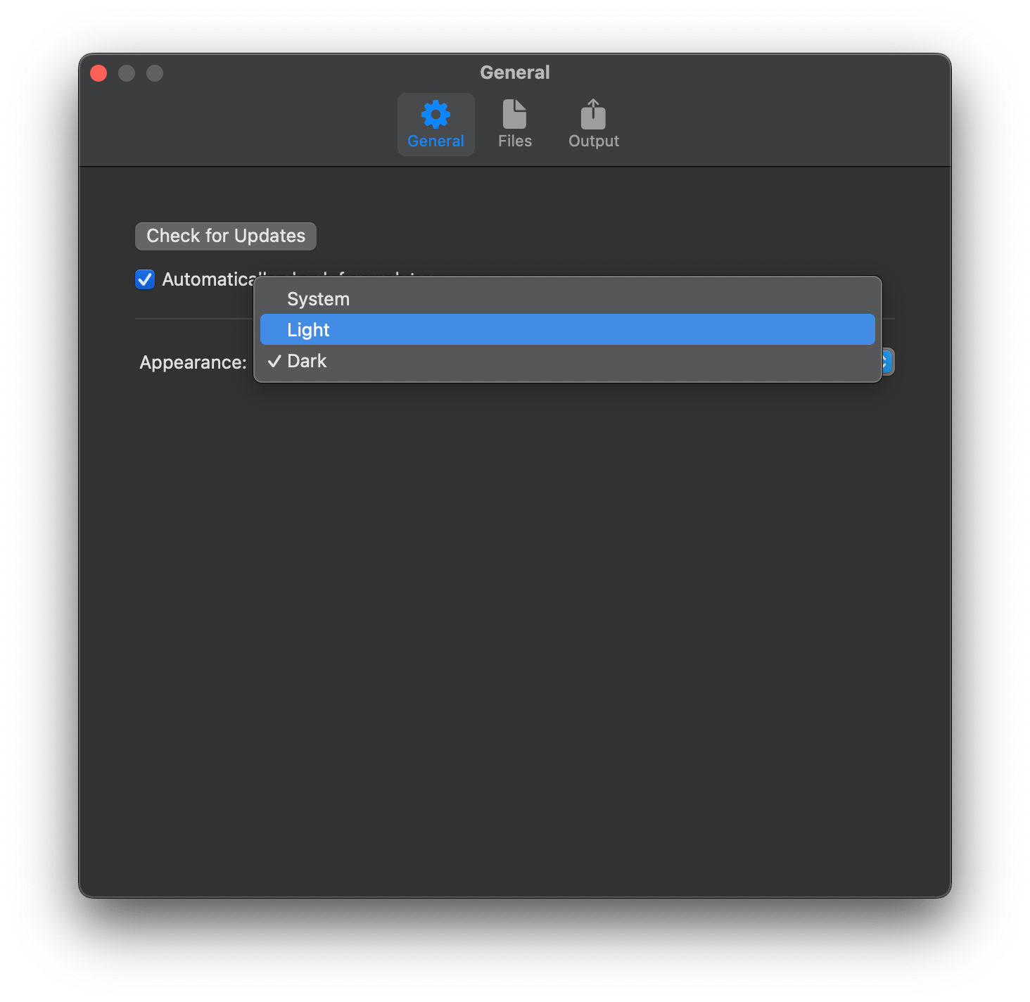 Dark mode setting