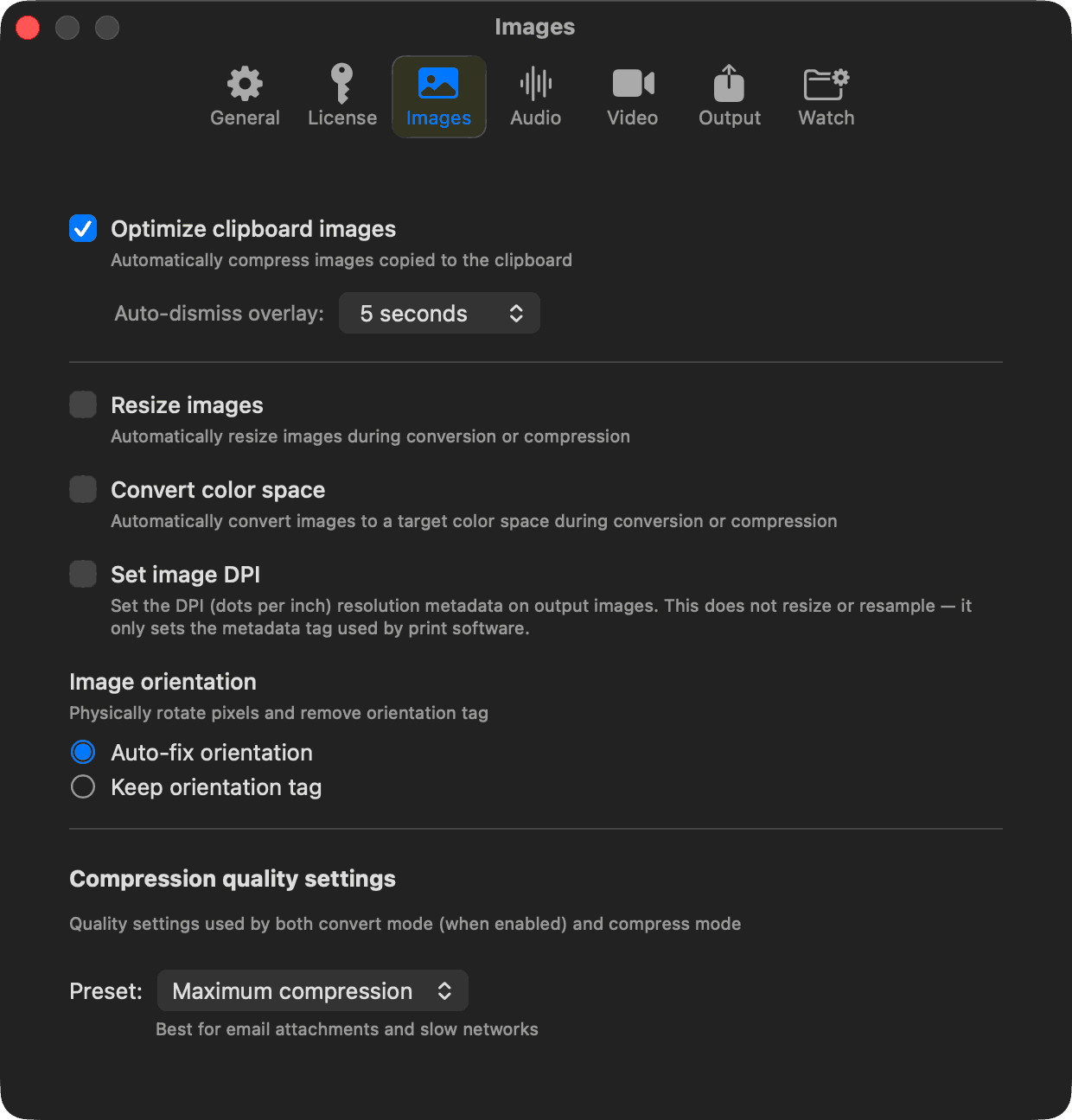 Auto-dismiss overlay setting in Picmal preferences