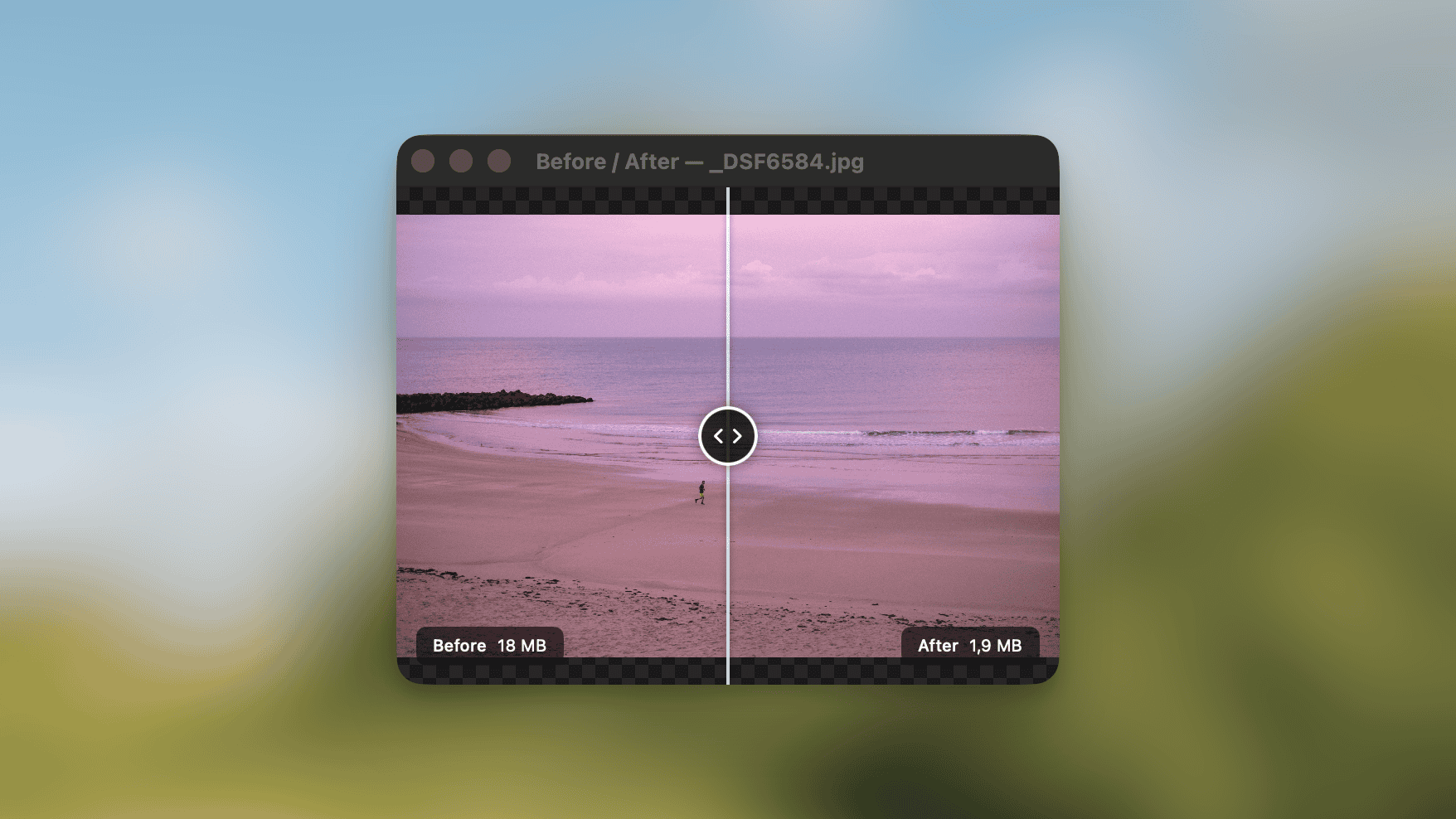 Before and after preview with interactive slider in Picmal