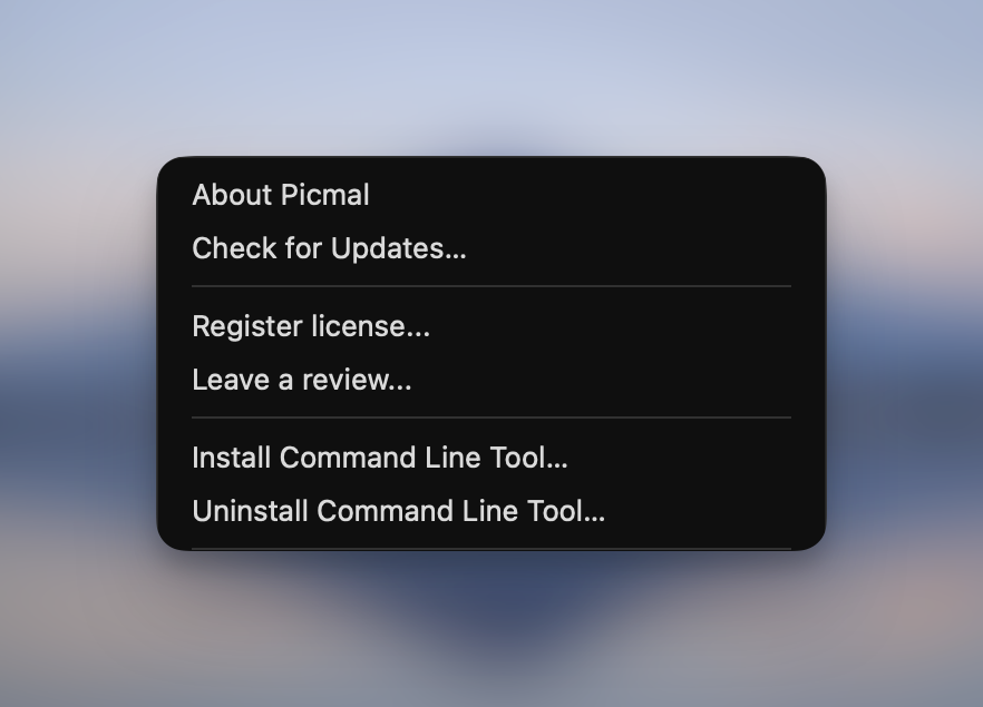 Install Command Line Tool menu item in Picmal